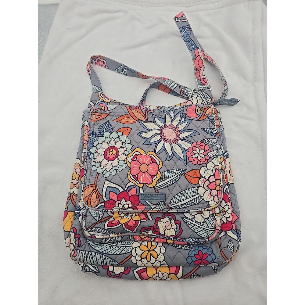 Vera Bradley Tropical Evening gray quilted crossbody bag *read